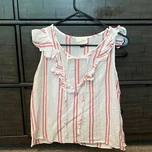 Universal Thread White Sleeveless Camisole with Pink Stripes and Ruffle Trim